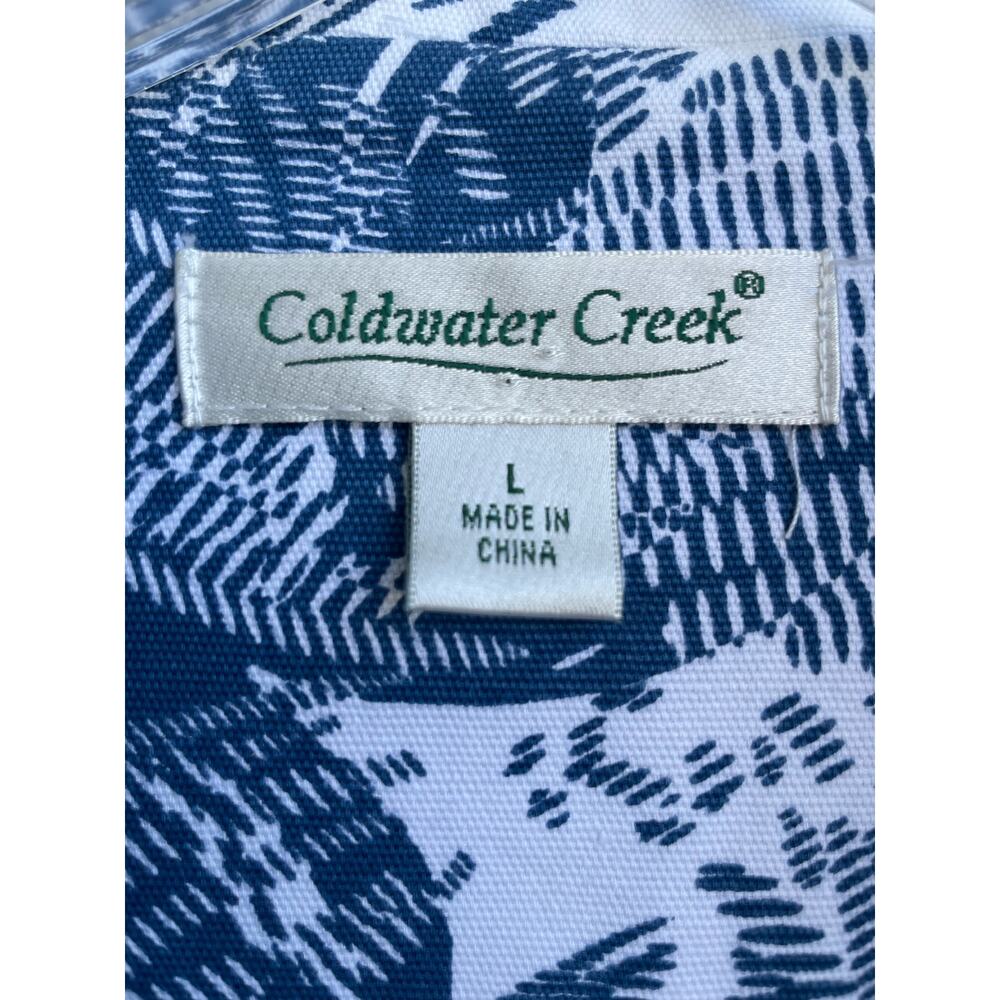 Coldwater Creek blue and white fern LG peplum jacket 100% Cotton - Picture 3 of 8